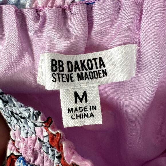 BB Dakota Steve Madden Skirt M Pink Blue Floral Tiered Ruffle First Class Mini - Picture 7 of 11